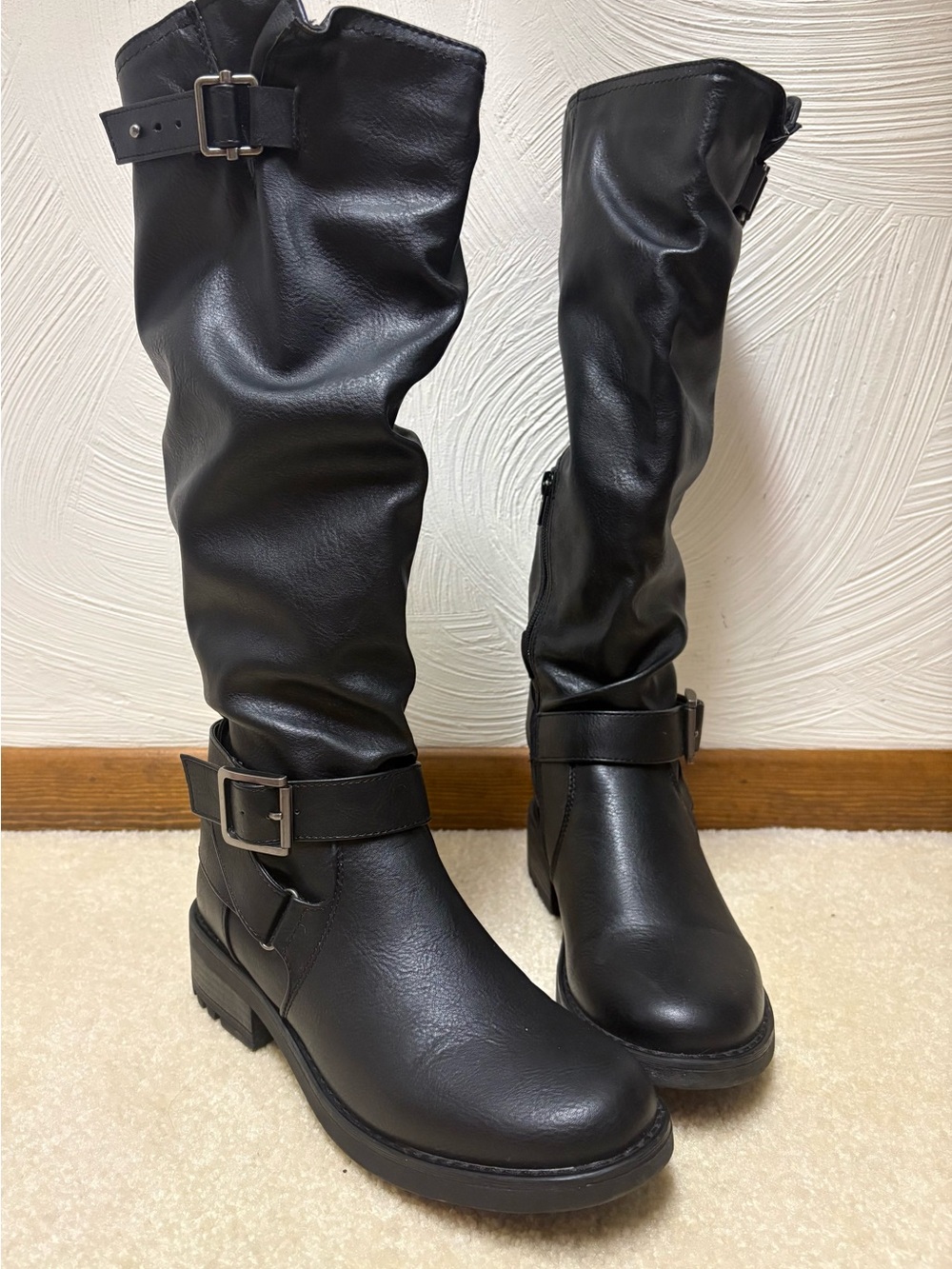 Fergie Black Over-The-Knee Buckle Riding Boots
